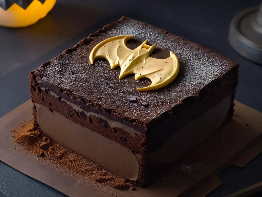 Delicioso brownie de chocolate con el logo de Batman, ideal para una noche de películas