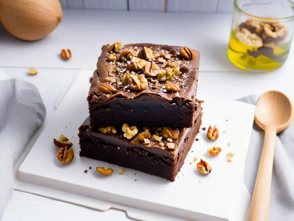 Delicioso brownie de chocolate con nueces: imagen detallada y tentadora Delicioso brownie de chocolate con nueces en un entorno de cocina