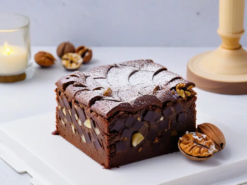 Brownie de chocolate y nueces: detalle 8k irresistible Delicioso brownie de chocolate y nueces sobre mármol blanco