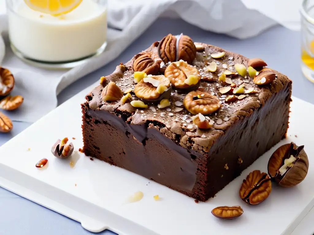 Delicioso brownie de chocolate con nueces frescas y miel Delicioso brownie de chocolate con nueces, ideal para recetas postres saludables con nueces