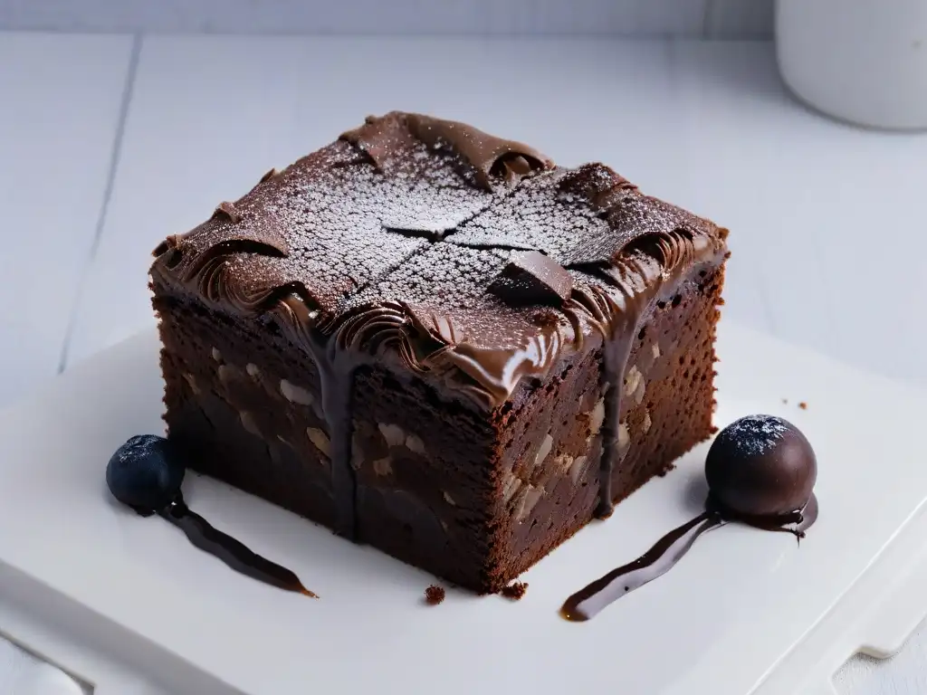 Delicioso brownie recién horneado, con textura húmeda y crujiente