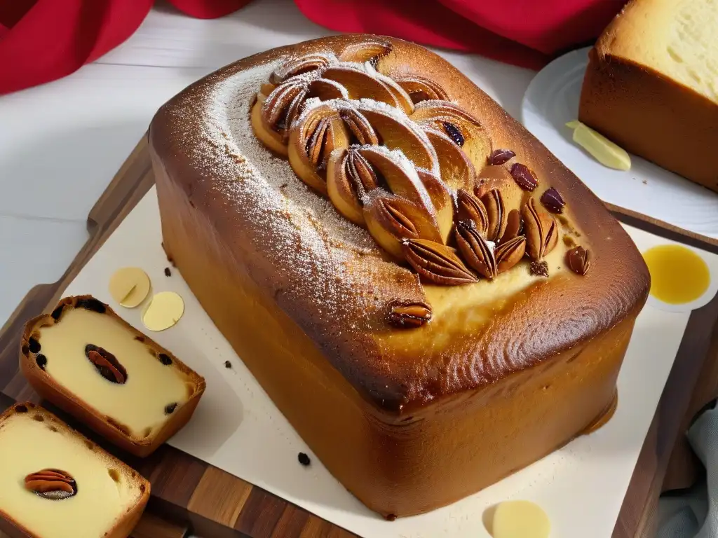 Delicioso budín de pan latinoamericano recién horneado con corteza dorada y canela, receta budín pan latinoamericano