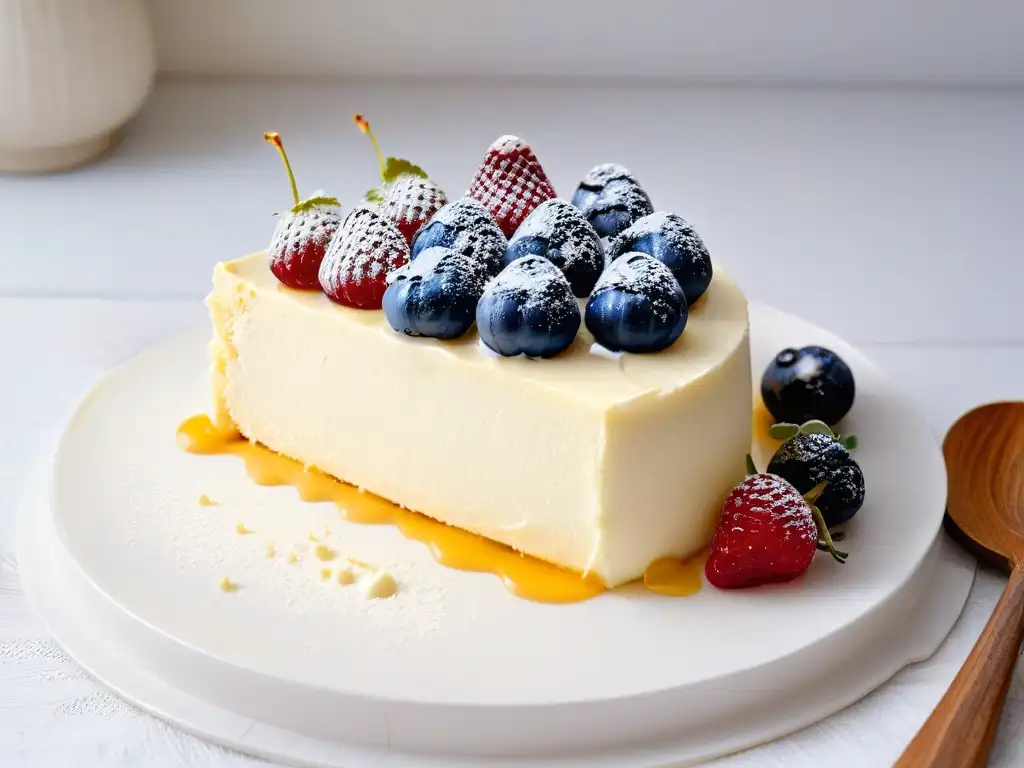 Delicioso cheesecake bajo en calorías con frutos rojos frescos