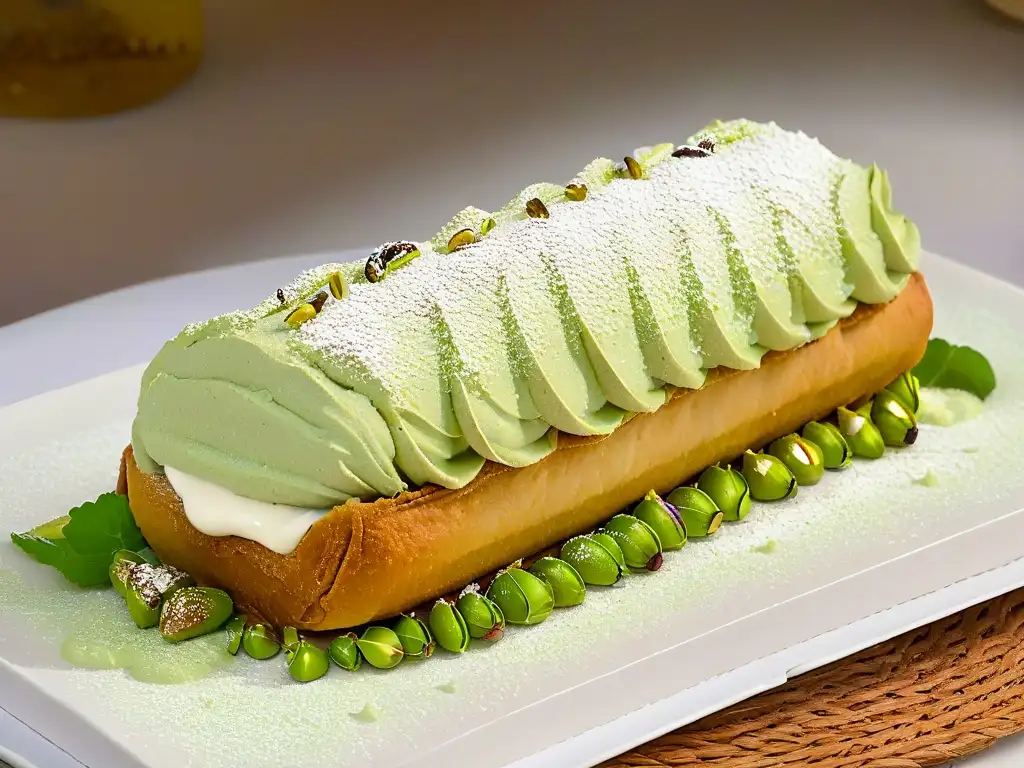 Delicioso cannoli siciliano casero con ricota, pistachos y azúcar glass