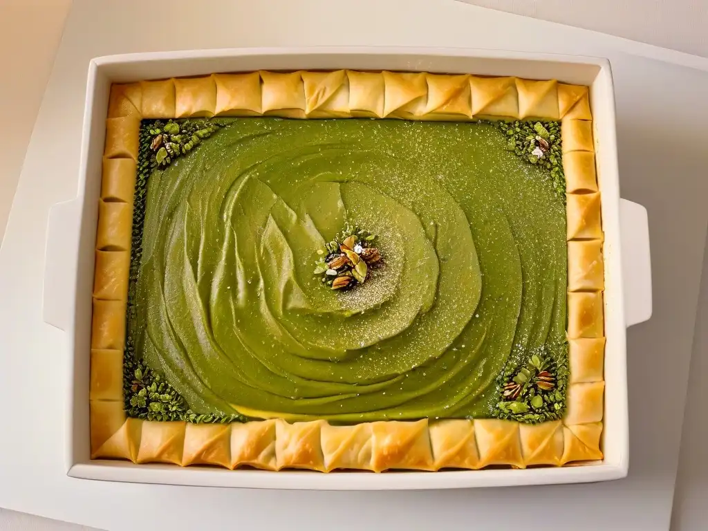 Delicioso Baklava con capas doradas de hojaldre, miel brillante, pistachos y especias, listo para saborear