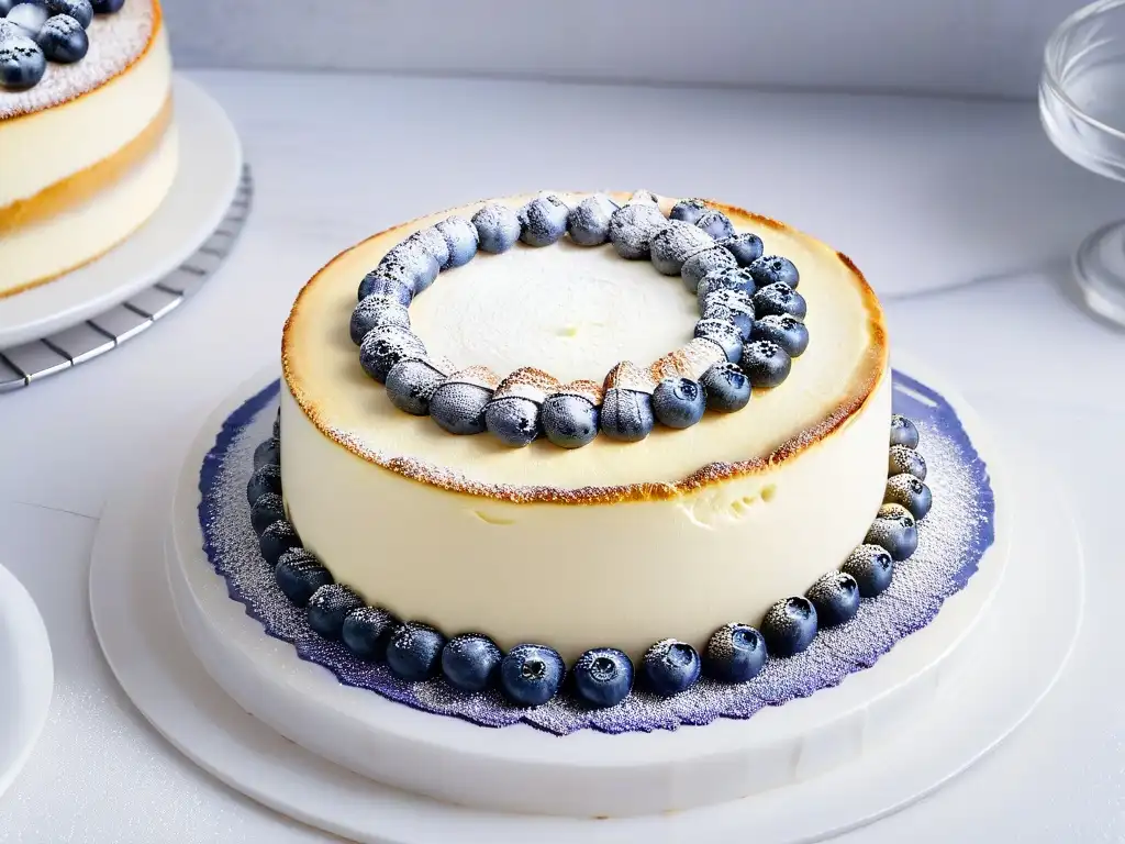 Delicioso cheesecake de Nueva York con mascarpone y arándanos