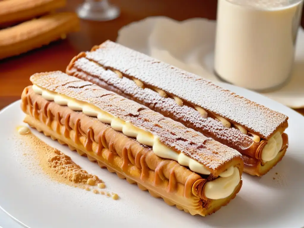 Delicioso churro dorado y crujiente relleno de dulce de leche, tendencia en Latinoamérica