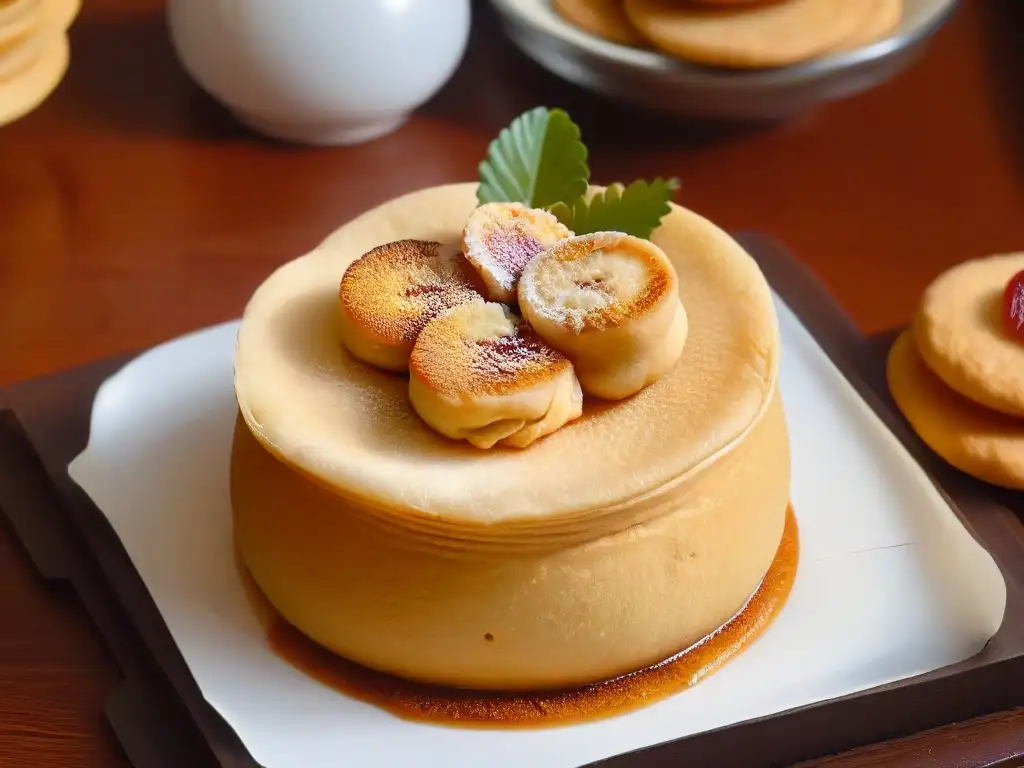 Delicioso Khanom Krok tailandés: detalle perfecto Delicioso Khanom Krok tailandés recién cocinado, con exterior crujiente y suave interior esponjoso