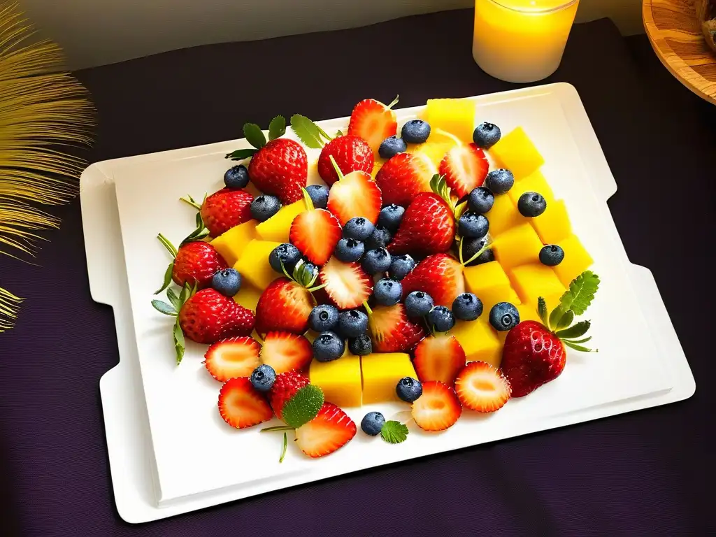 Un delicioso y colorido plato de frutas, ideal para un postre saludable y mantener el peso