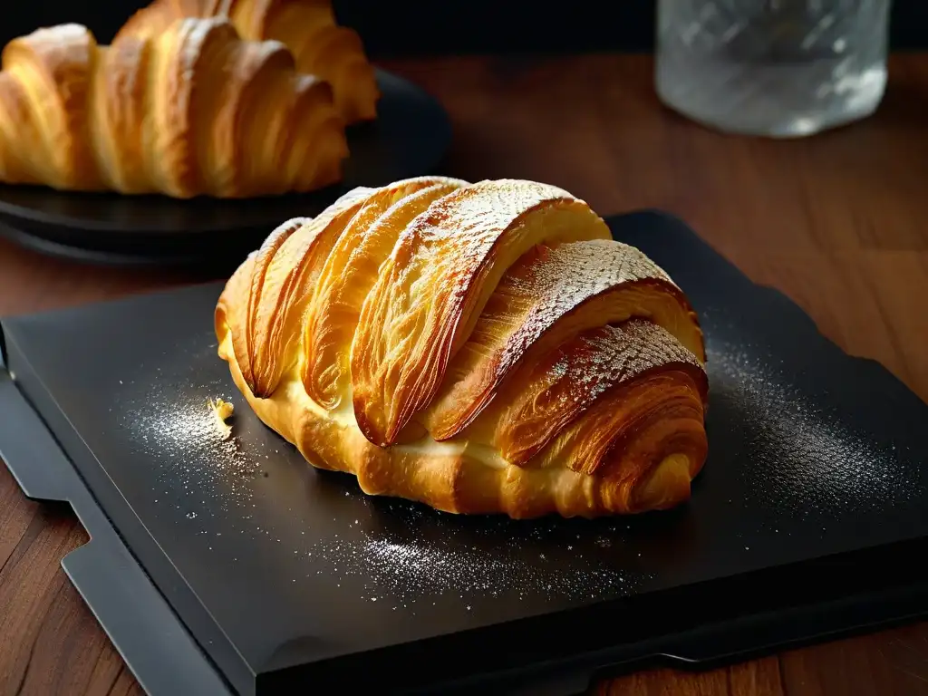 Delicioso croissant dorado con mantequilla europea, resaltando los beneficios de la repostería