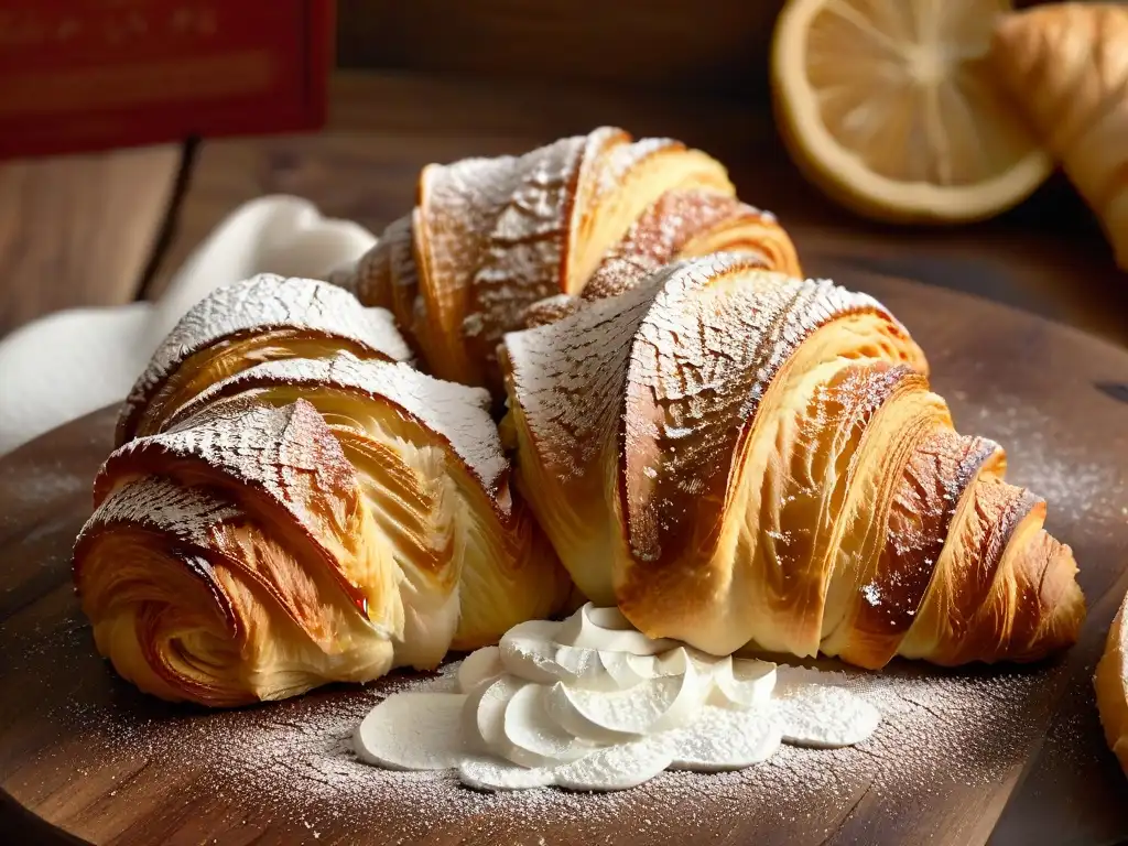 Delicioso croissant sin gluten dorado y crujiente Delicioso croissant sin gluten con texturas satisfactorias en mesa rústica