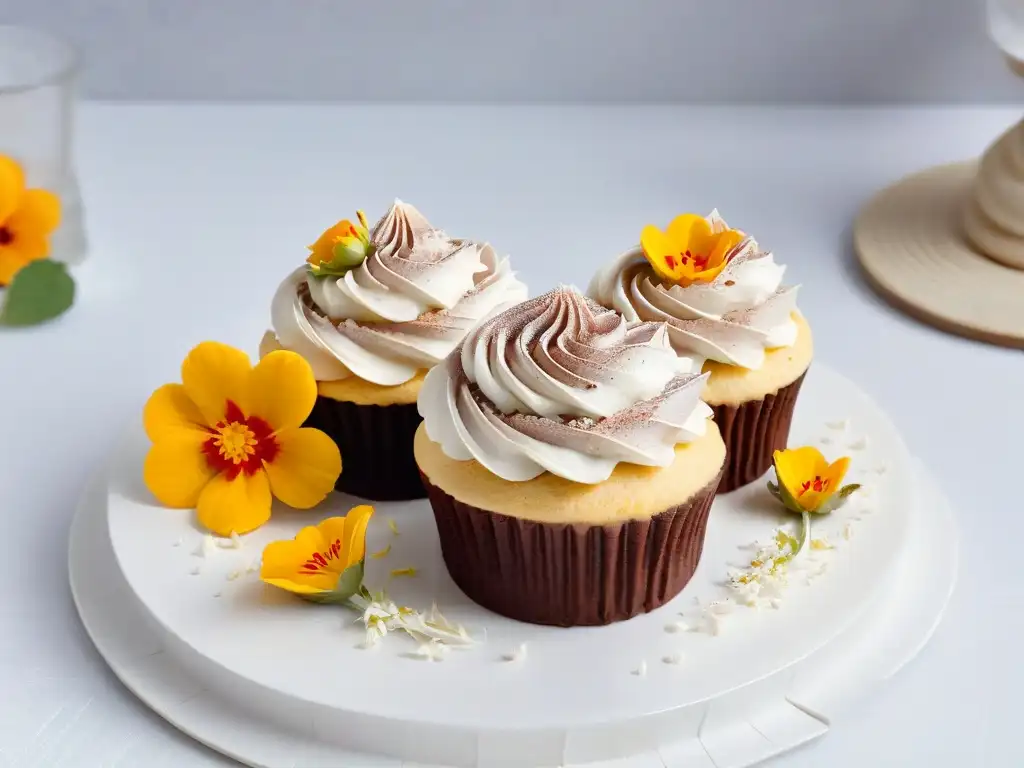 Delicioso cupcake vegano y saludable, decorado con detalle y elegancia en un fondo blanco