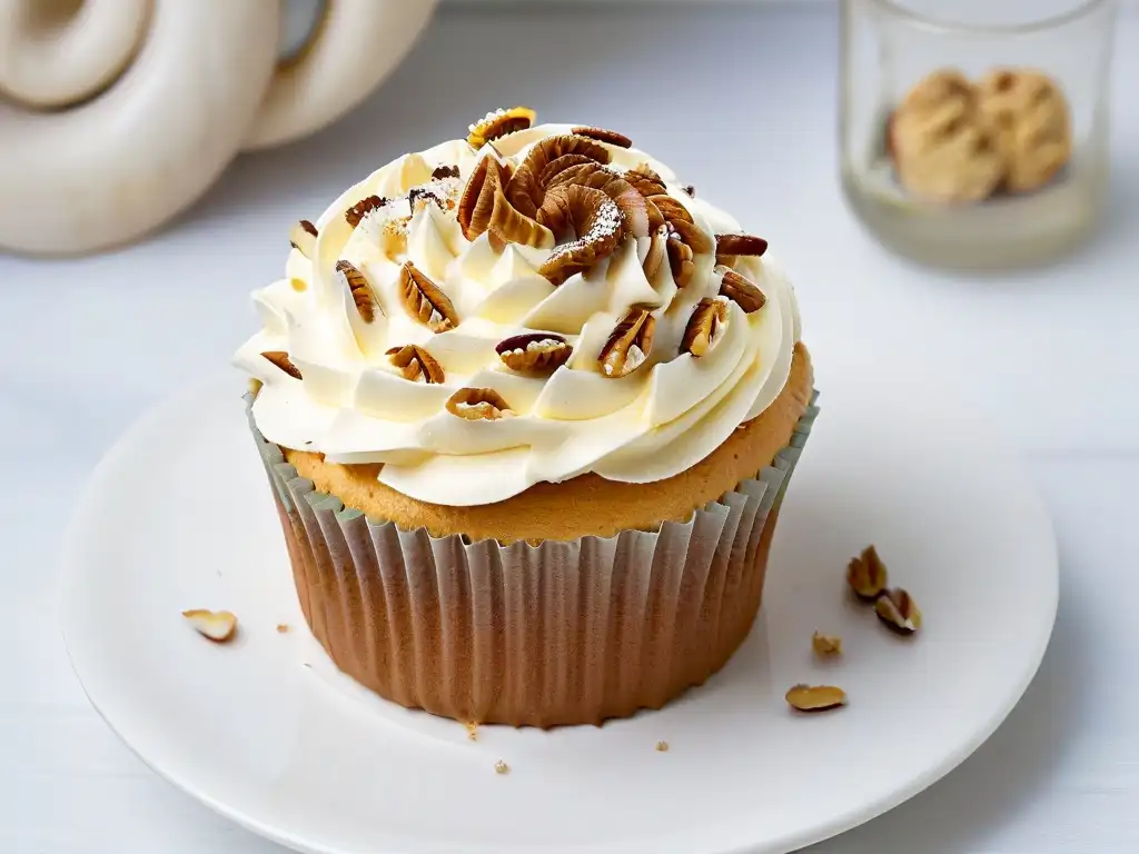 Delicioso cupcake de zanahoria y nuez con frosting cremoso y texturas detalladas