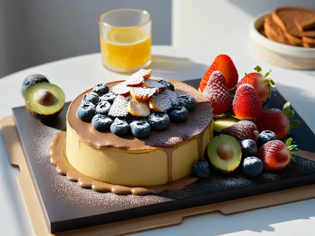 Desayuno keto perfectamente presentado en cocina moderna Delicioso desayuno keto dulce en cocina moderna
