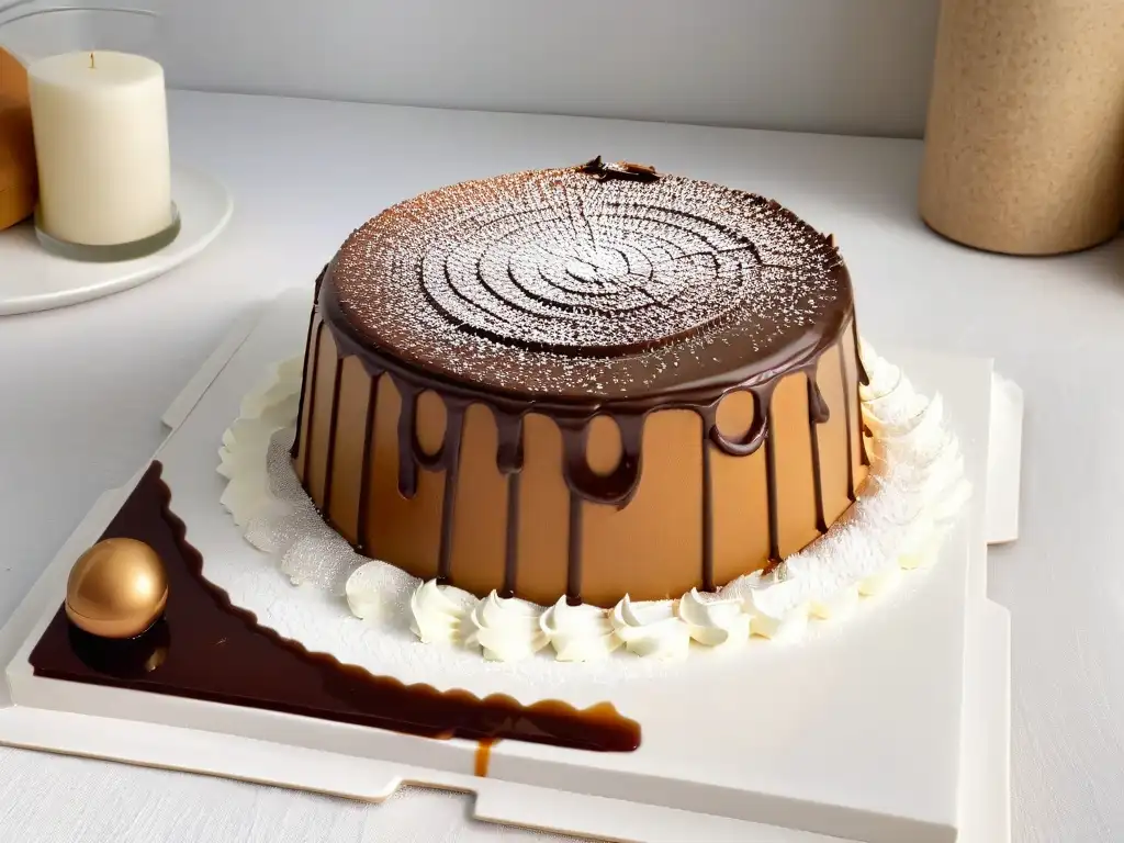 Dobos Torte: Delicia húngara en capas Delicioso Dobos Torte con capas de bizcocho y crema de chocolate, decorado con caramelo y azúcar glas