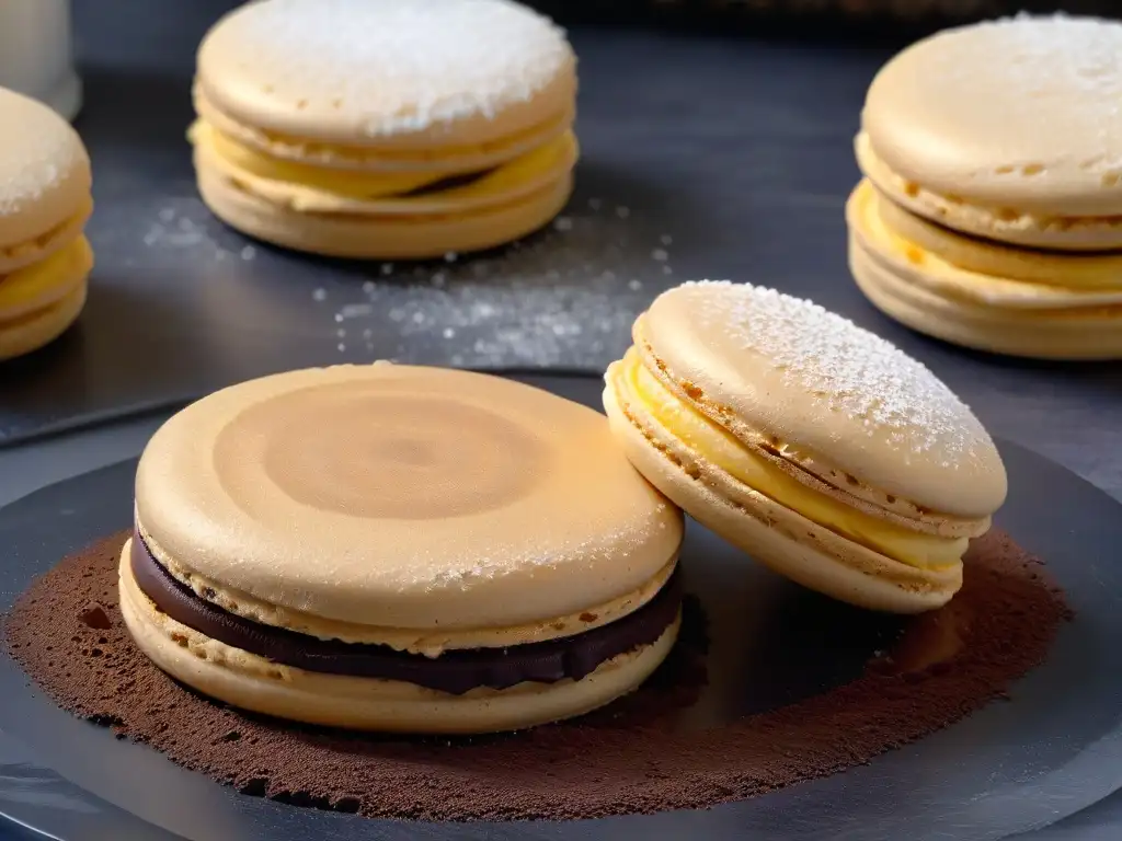 Delicioso macaron sin gluten de almendra en un elegante mostrador de mármol