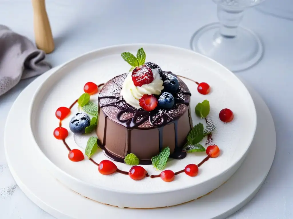 Delicioso helado sin azúcar con frutas y chocolate en plato blanco