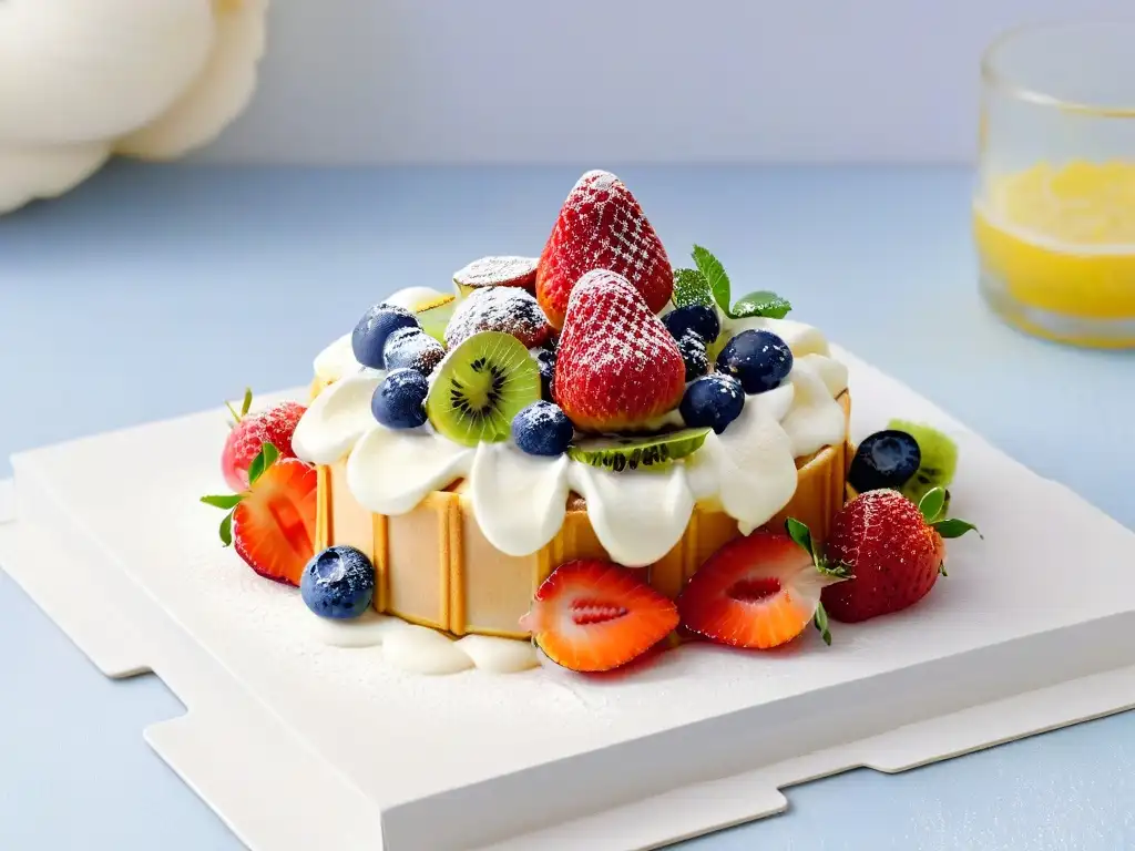 Delicioso helado casero de yogur con frutas frescas en cucurucho artesanal, destaca colores y texturas