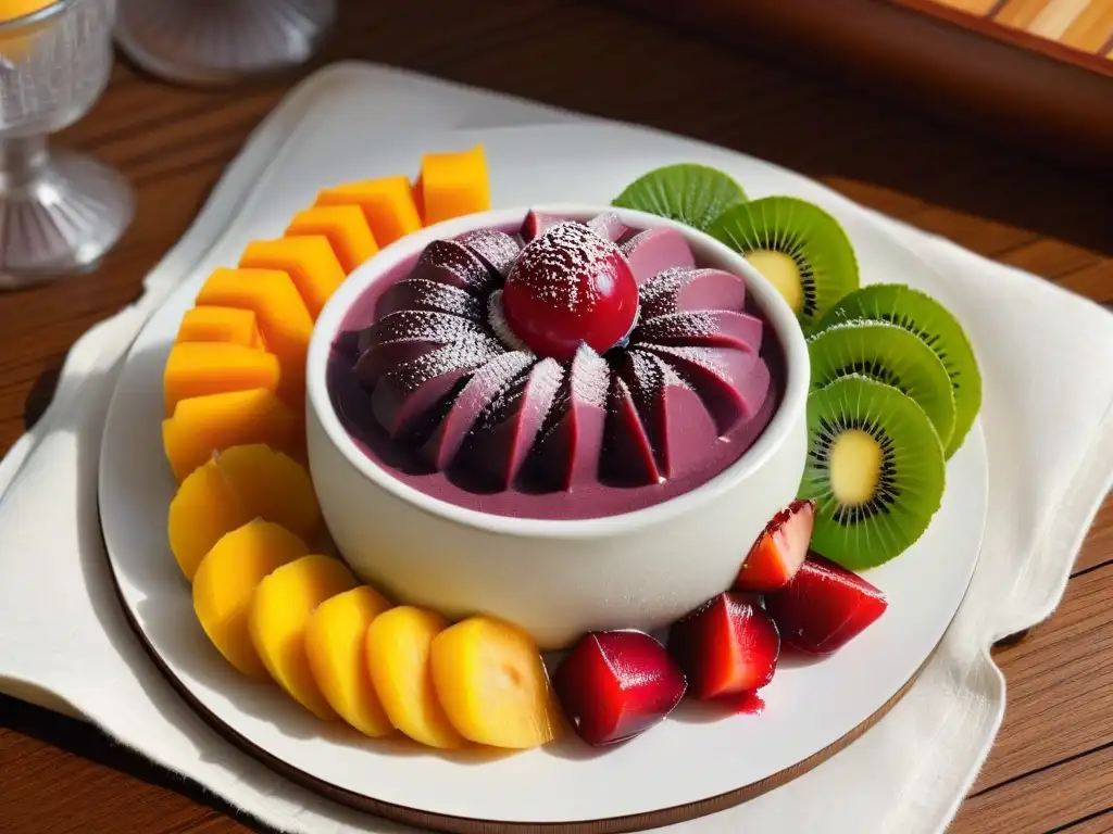 Delicioso zenzai japonés con sabores locales africanos en plato minimalista