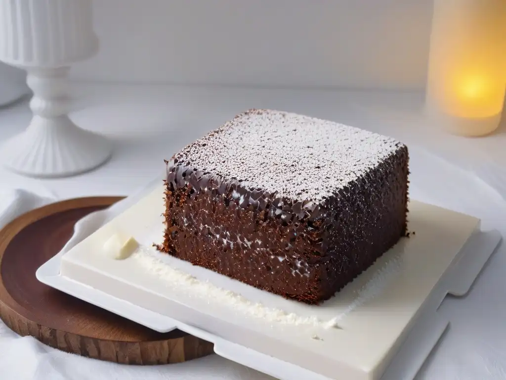 Exquisito Lamington: Delicada presentación de pastel con coco y chocolate Un delicioso Lamington casero perfectamente presentado en un plato blanco moderno