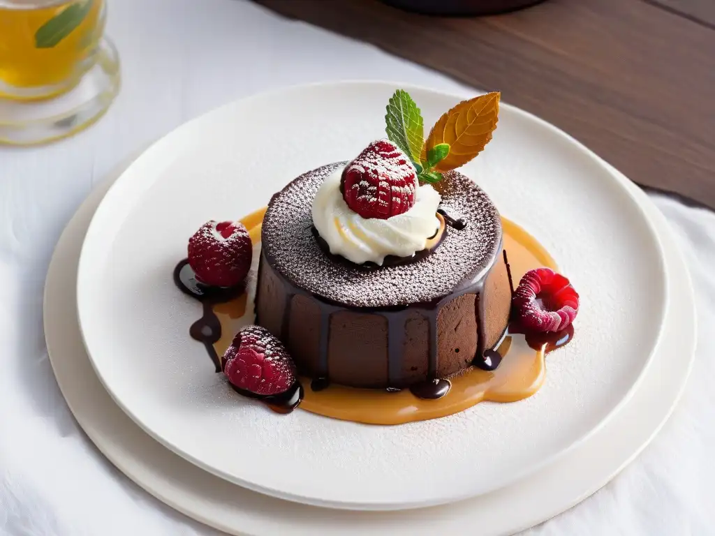 Delicioso lava cake de chocolate con helado de vainilla, diseño de recetas de repostería