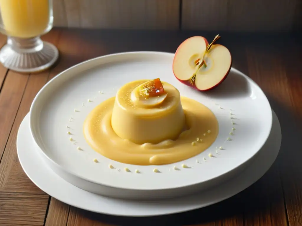 Pura sofisticación: Delicia de puré de manzana casero Un delicioso puré de manzana casero en un plato blanco, con vainilla