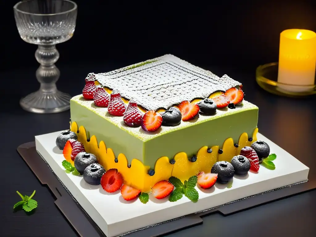 Delicioso milhojas de crema pastelera y frutos del bosque en elegante presentación