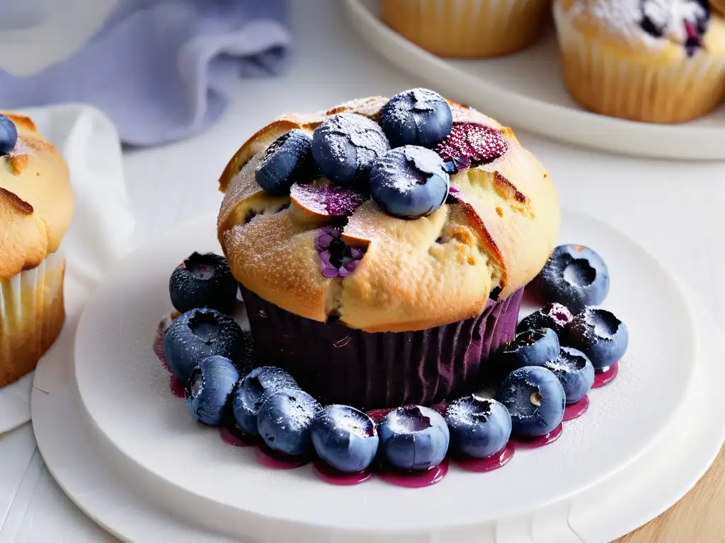 Delicioso muffin de arándanos deshidratados, resaltando los beneficios en repostería