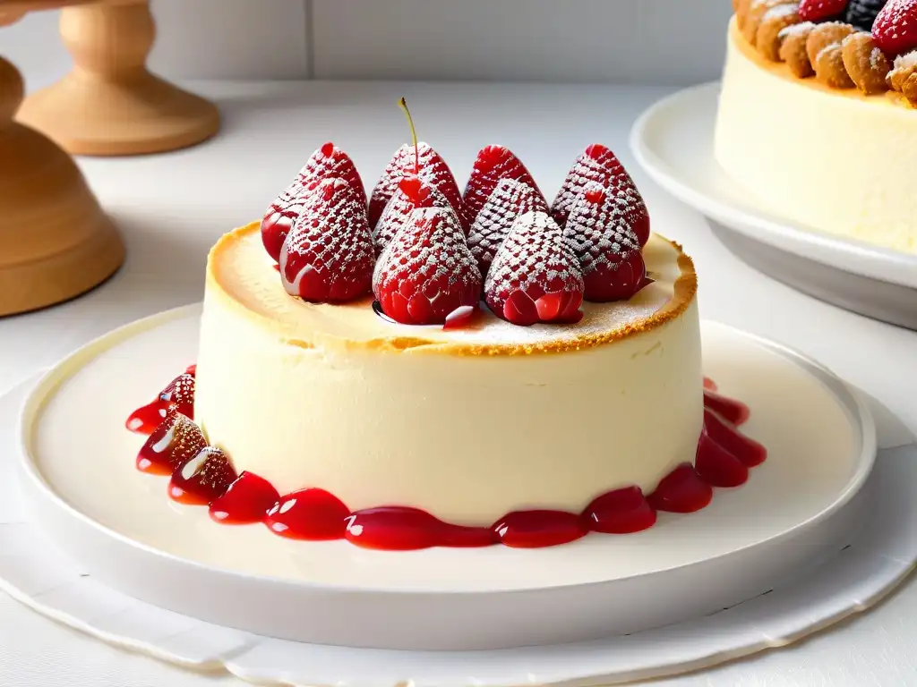 Delicioso Cheesecake Nueva York con coulis de frambuesa, receta auténtica