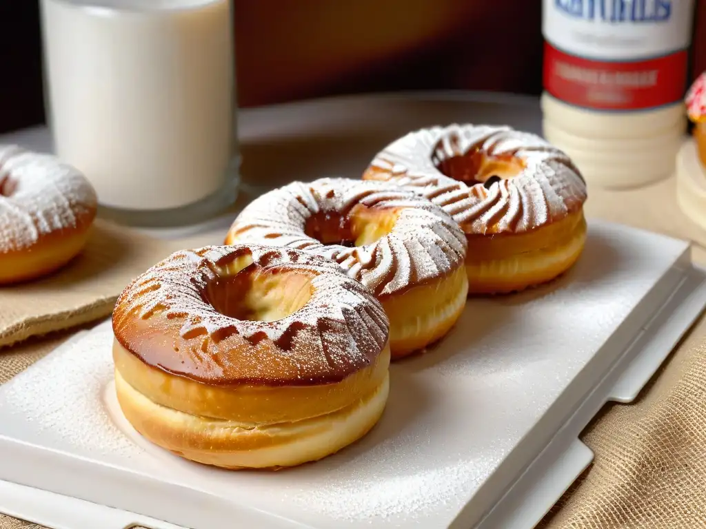 Delicioso Pączki polaco con glaseado perfecto y azúcar en polvo