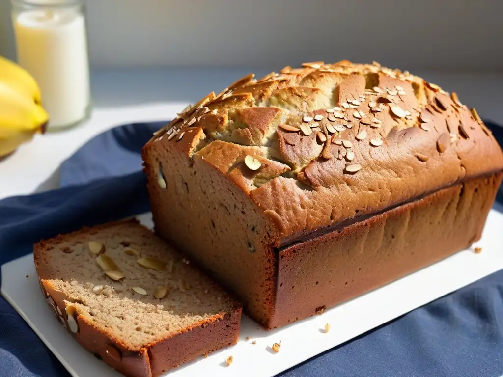 Delicioso pan de plátano recién horneado, dorado y sin gluten