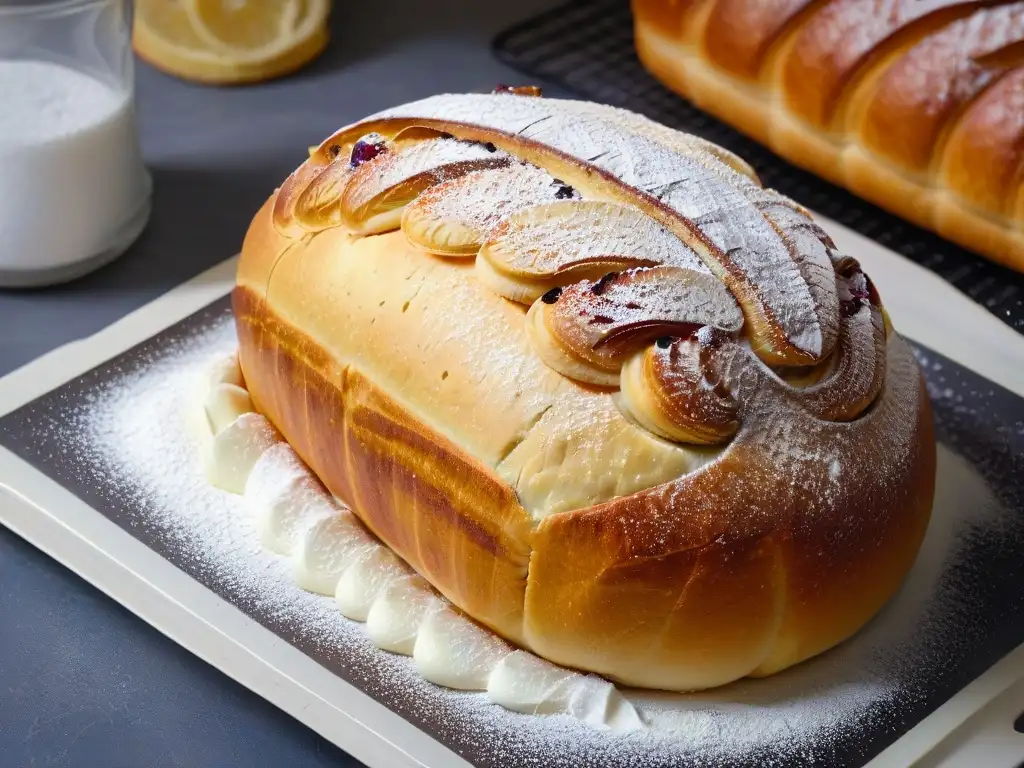 Delicioso pan dulce casero dorado con pasas y nueces, evocando calidez y comfort