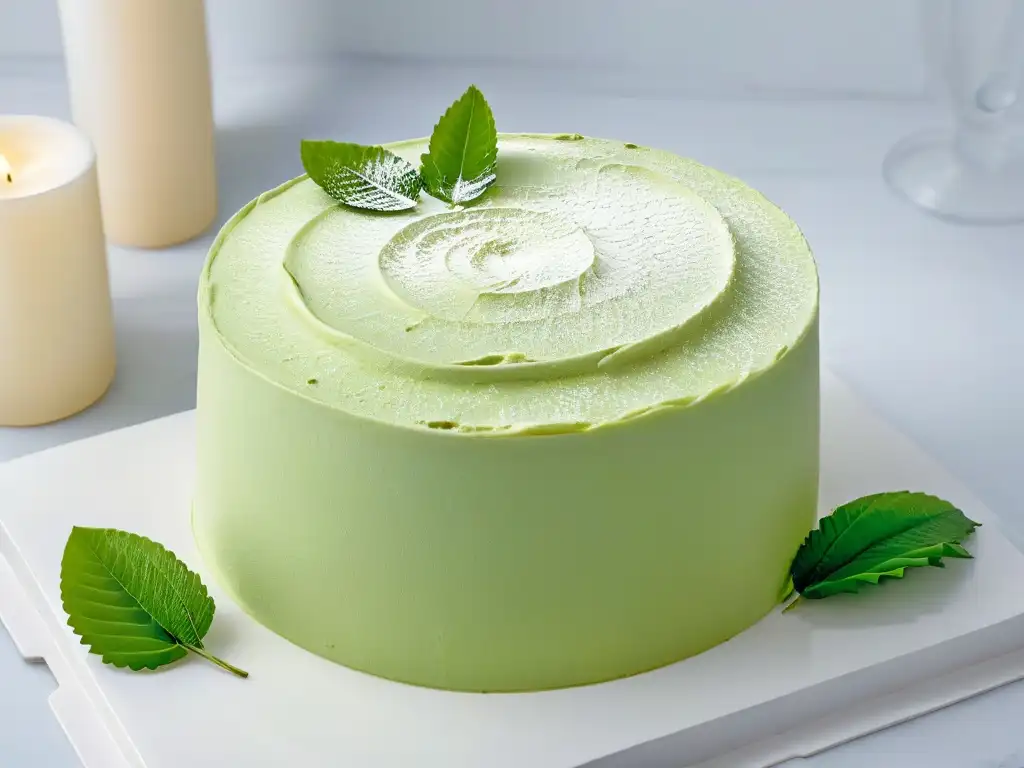 Delicioso Pandan Chiffon Cake esponjoso, receta con toque de pandan, sobre encimera de mármol blanco