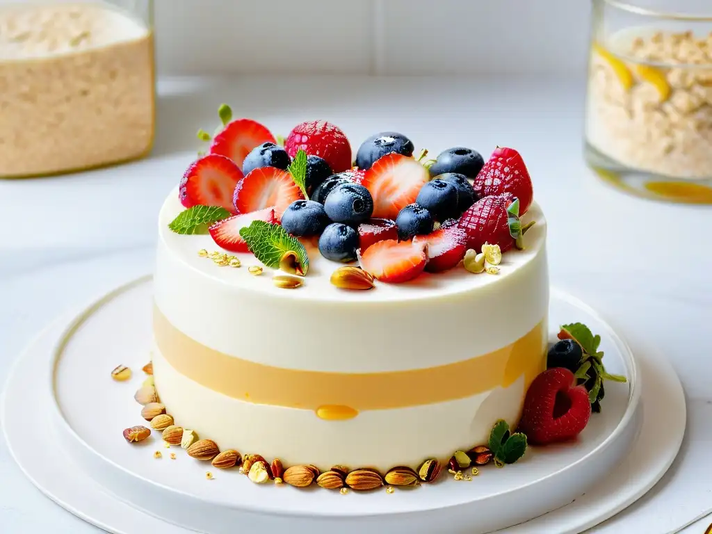 Delicioso parfait de kéfir con frutas frescas y miel, en una elegante presentación