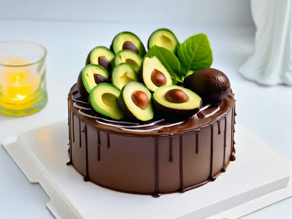 Delicioso pastel de chocolate con aguacate, resaltando los beneficios del aguacate en repostería