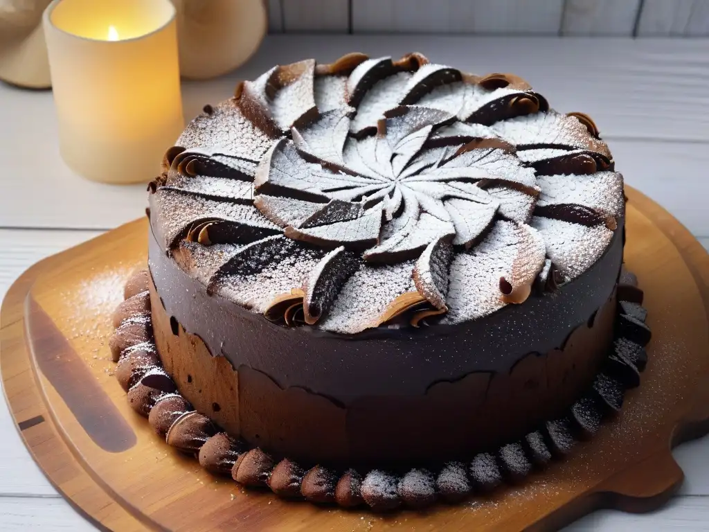 Delicioso pastel de chocolate con harina de almendras, esponjoso y tentador, sobre mesa rústica