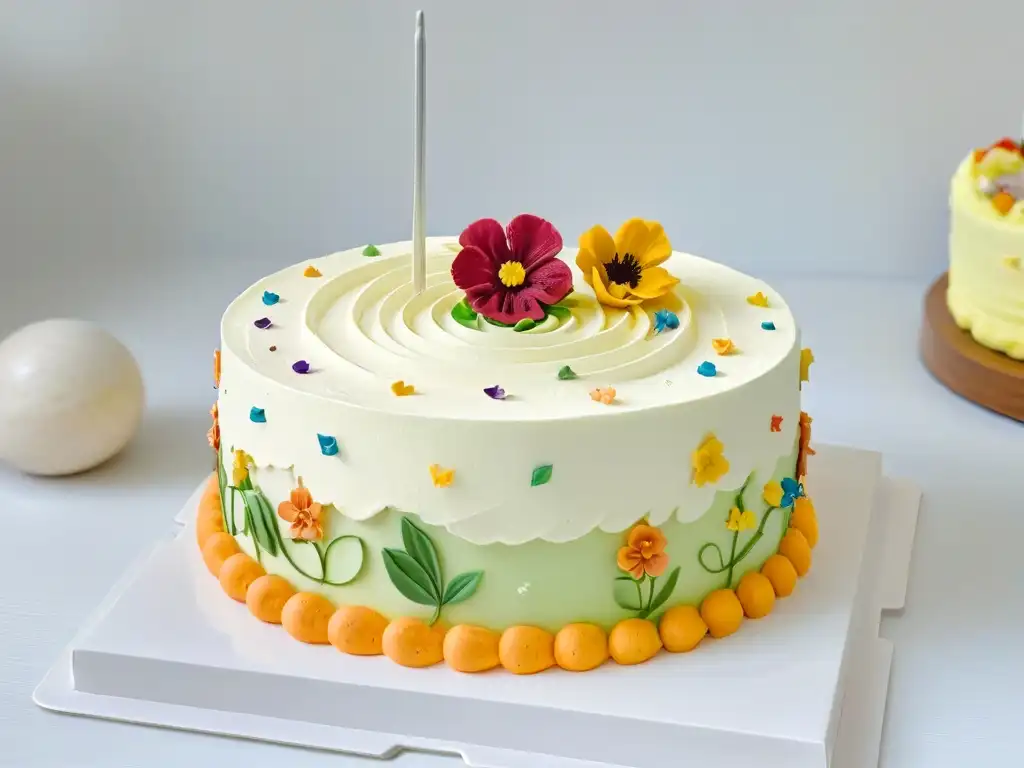 Delicioso pastel sin gluten para niños con detalles coloridos y decoraciones caprichosas