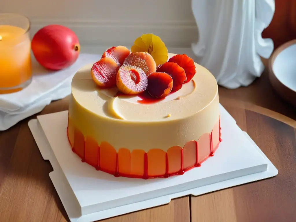 Delicioso pastel de guayaba con capas húmedas de bizcocho y glaseado de guayaba, adornado con fruta fresca