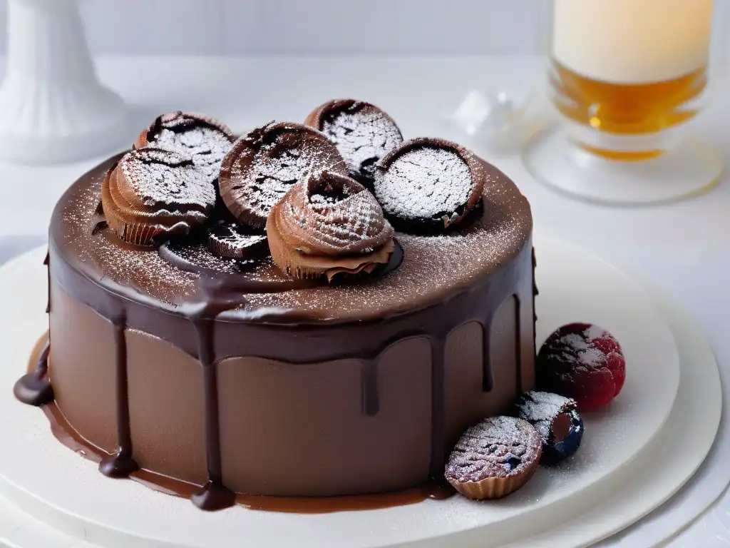 Delicioso pastel de lava de chocolate sin azúcar, exudando indulgencia y sabor intenso