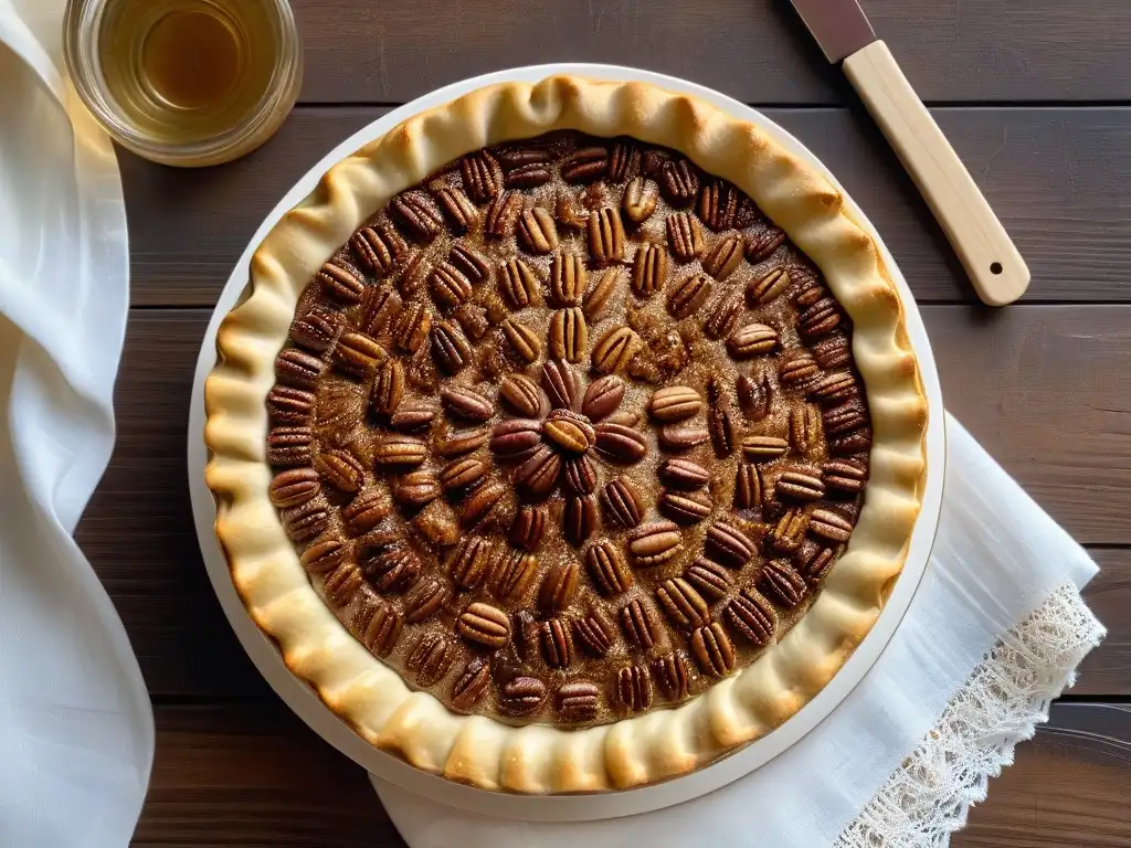 Delicioso Pie de Nuez casero, recién horneado, con corteza dorada y nueces tostadas