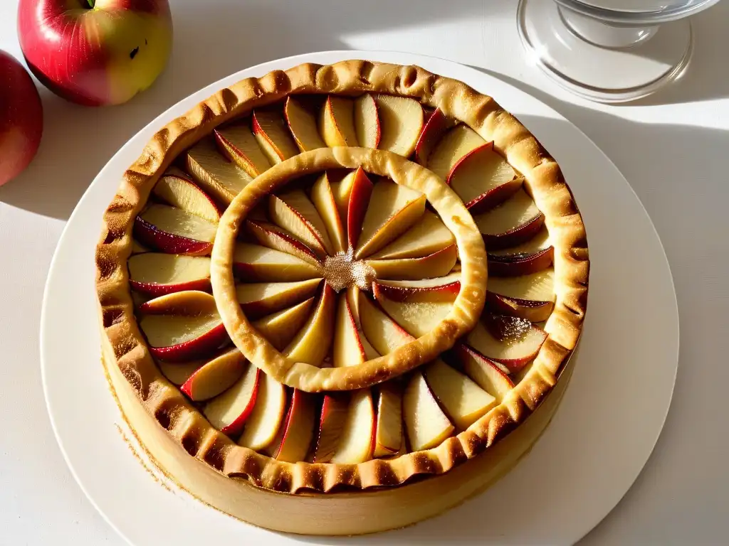 Delicioso postre para diabéticos: tarta de manzana y canela, recién horneada en plato blanco