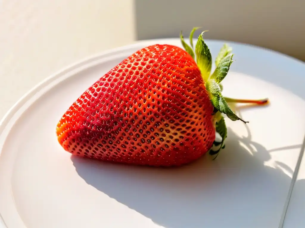 Delicioso postre saludable: fresa madura y jugosa rebanada, con semillas y color rojo vibrante