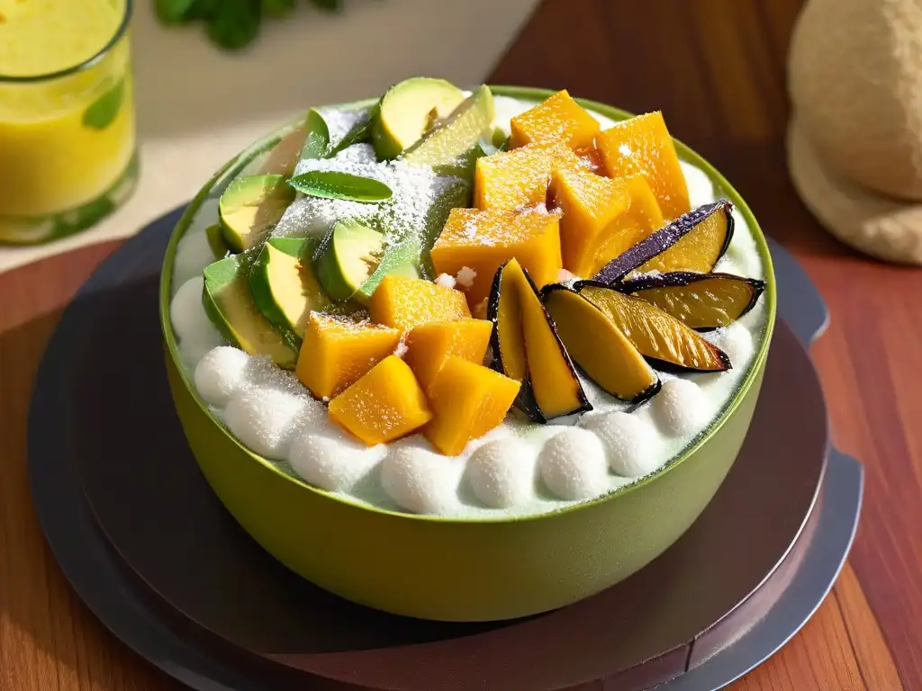 Delicioso postre Es Teler con capas de frutas tropicales y leche condensada