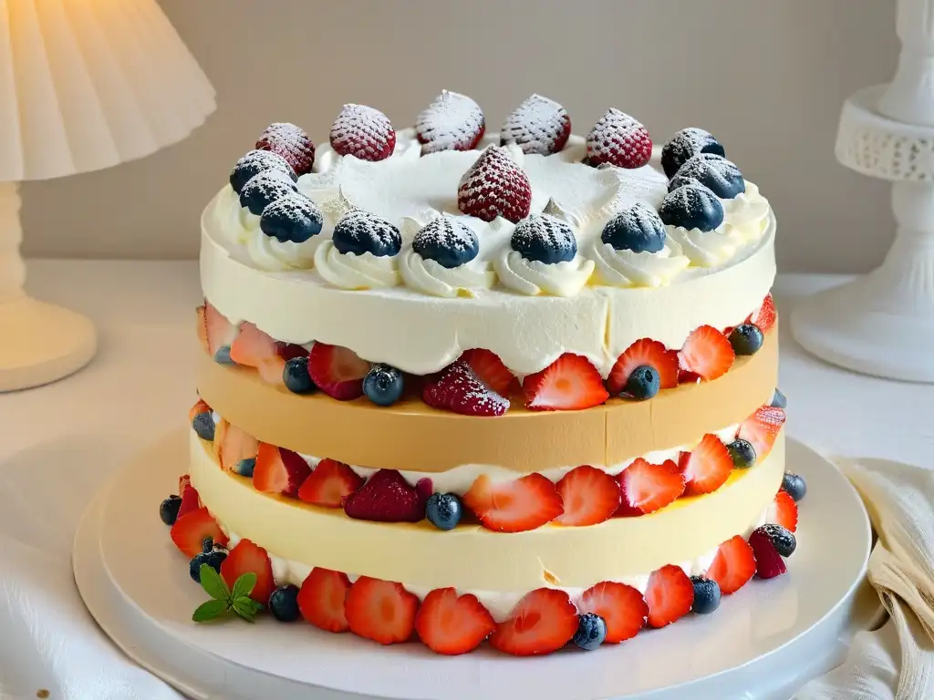 Delicioso trifle de frutos rojos primavera en capas, con bayas rojas, crema y bizcocho - ¡una explosión de sabor y color!