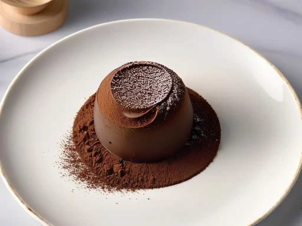 Delicioso trufa de chocolate en plato minimalista, detalle exquisito