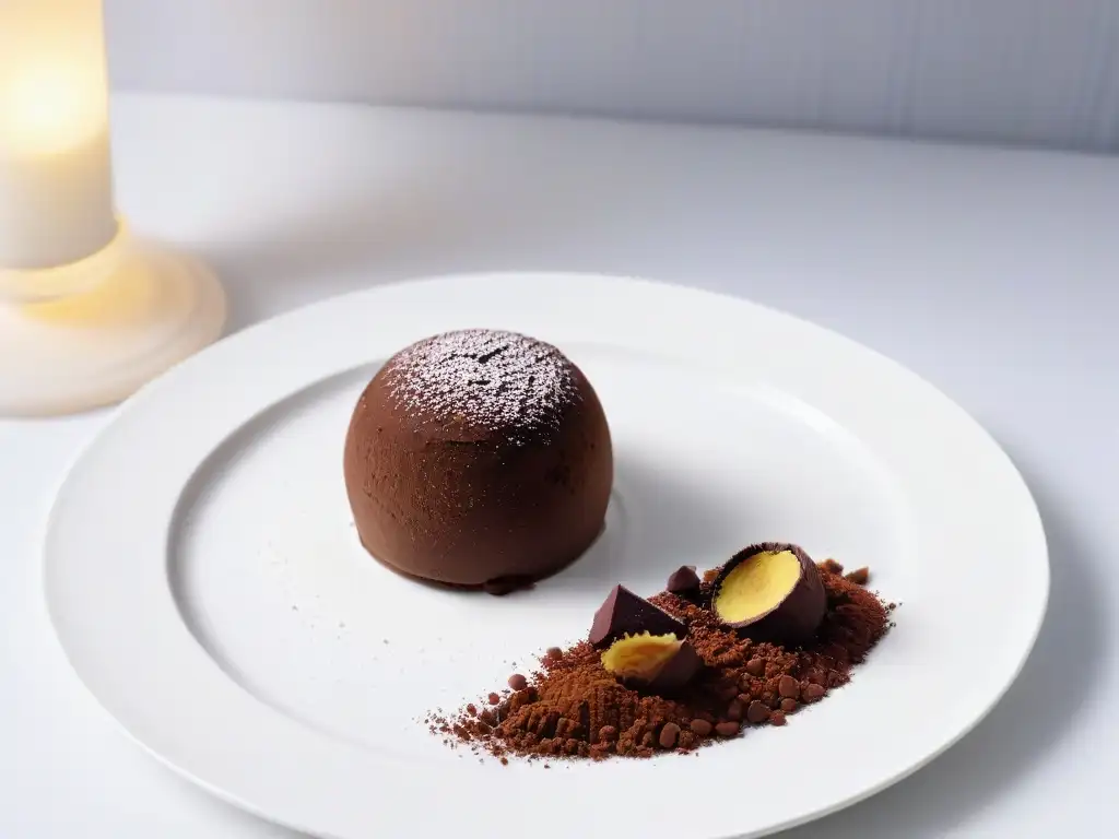 Delicioso trufa de chocolate en plato blanco, ideal para Recetas de dulces de chocolate