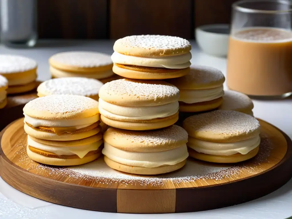 Deliciosos alfajores saludables caseros con dulce de leche y coco, sobre mesa rústica