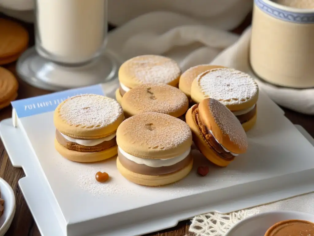 Deliciosos alfajores saludables caseros con capas de galletas integrales y dulce de leche de leche de coco, espolvoreados con azúcar en polvo orgánico