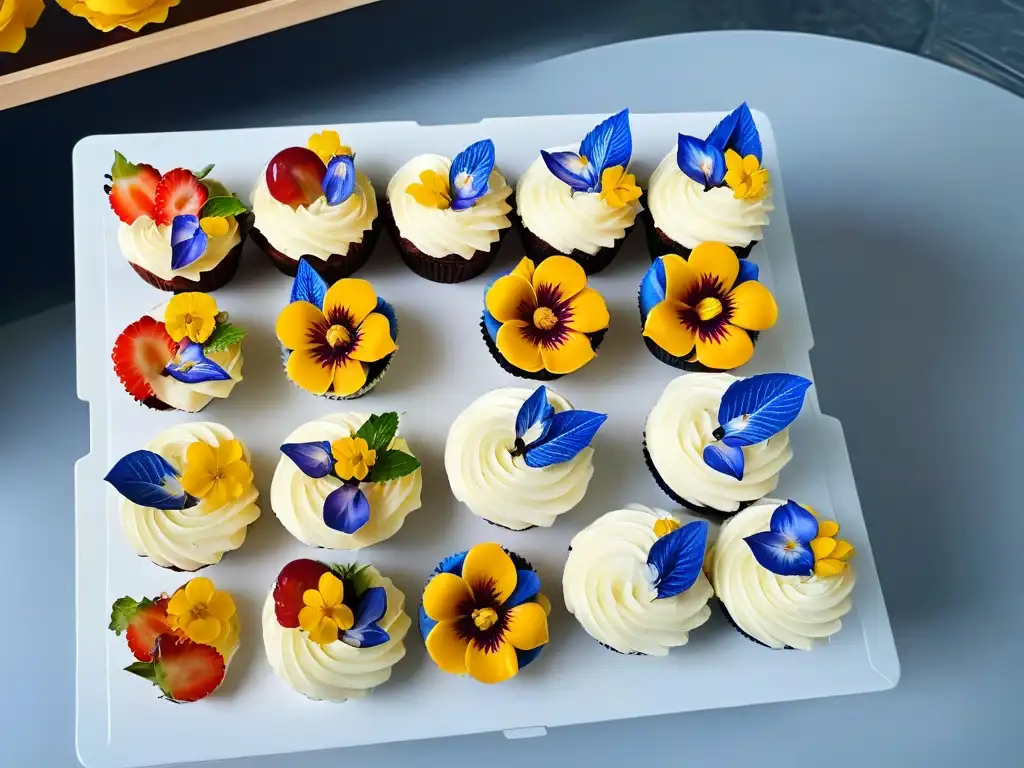 Deliciosos cupcakes veganos con frutas y flores, perfectos para recetas repostería vegana niños