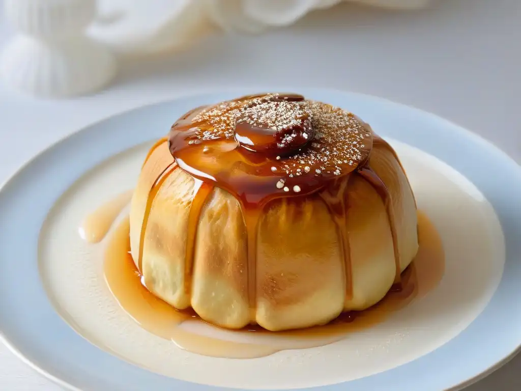 Deliciosos dumplings de golden syrup caseros, bañados en un glaseado dulce y brillante, en contraste con un fondo blanco